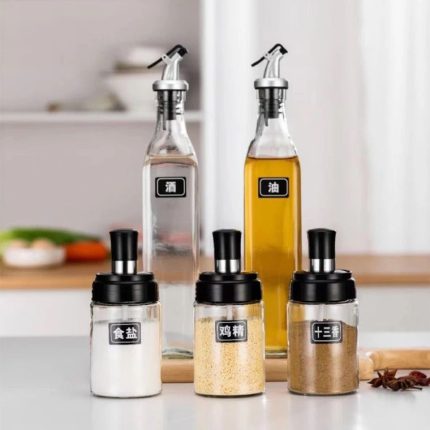 Set de 3 Pots a Épices et 2 Pots Grand Formats en Verre avec Support |maroc