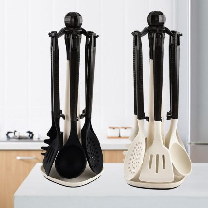Ensemble d'Ustensiles de Cuisine en Silicone avec Support de Rangement