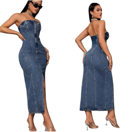 Robe Bustier En Denim / Robe Maxi En Jean Sans Bretelles - W - MMG