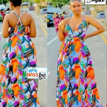 Robe Longue Décolleté à Imprimé Floral.