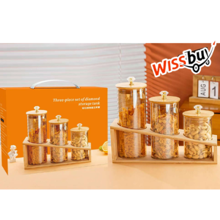 Set de Bocaux Cristal avec Support en Bambou/Diamond Storage Set -W -JIN