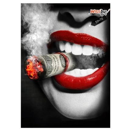Tableau mural décoratif moderne Burning Money/La Bouche de l’Excès 50x70cm – JIN