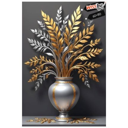 Tableau décoratif En Vase Feuilles Métalliques/Décoration murale En Feuilles D'or et Argent -60X80 -JIN