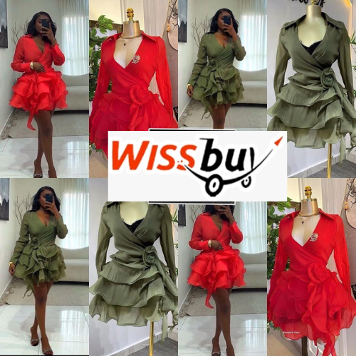 Design sans titre (1) Robe Courte Cache-Cœur à Volants en Organza (ou Tulle/Voile) – Image 1