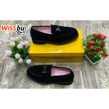 Mocassins en velours avec boucle-"H"-/Chaussures de ville en daim noir -W -FRANCKestlle