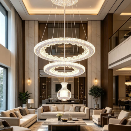 Lustre 2558 Grand Format - 3 Anneaux Cristal