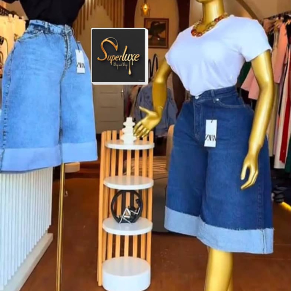 Design sans titre (6) Bermuda jean taille haute – Image 1