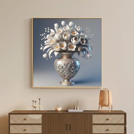 Tableau Décoration Vase Royal Argenté-60x60