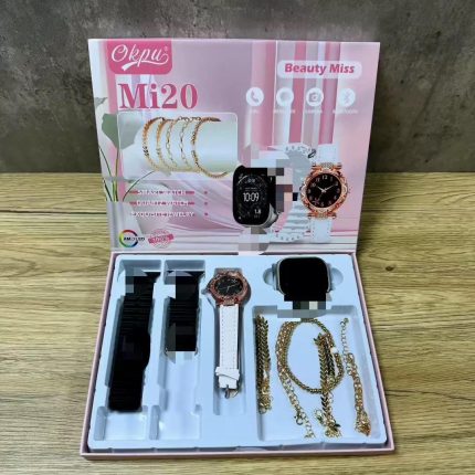 Coffret 4-en-1 Okpu Mi20 Montre Connectée + Montre Quartz + Bijoux