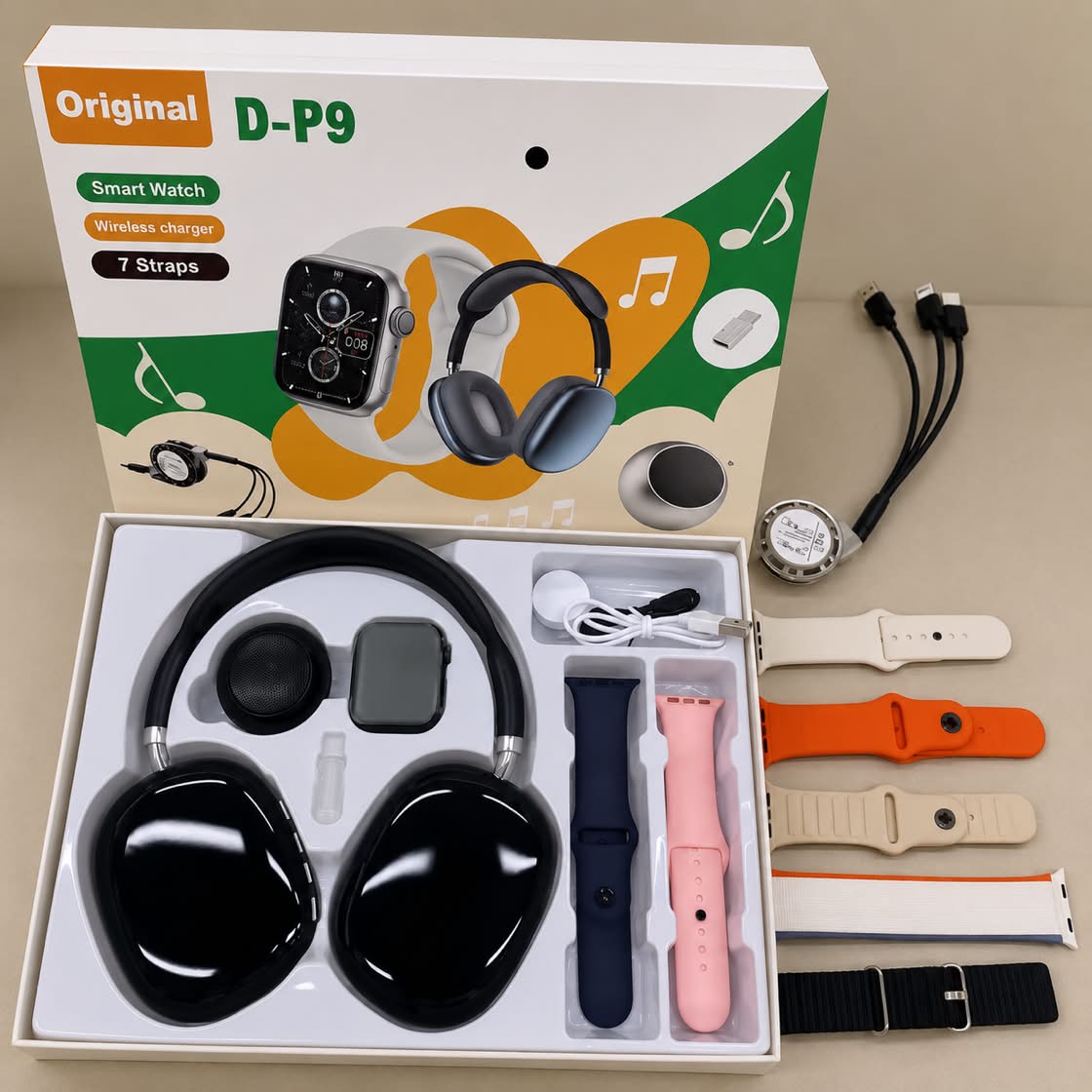 WhatsApp Image 2026-08-21 at 10.39.41 Pack D-P9 4en1 - Smart Watch + Casque Bluetooth + Mini HP + 7 Bracelets – Image 1
