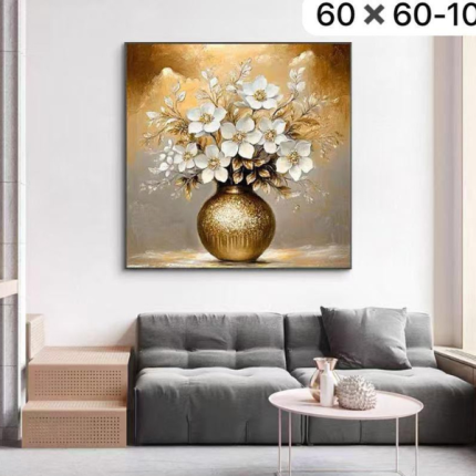 Tableau Décoration Vase Lumière Dorée-60x60